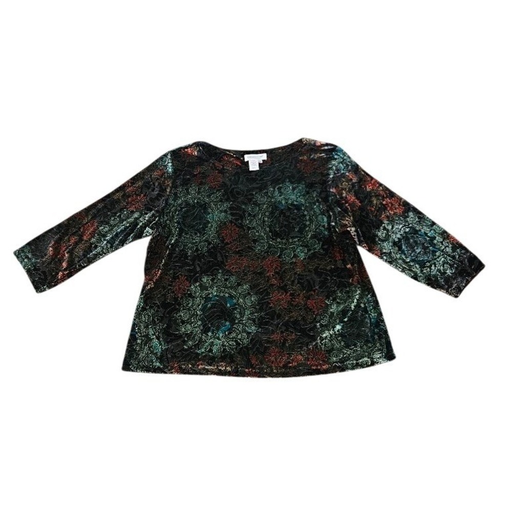 Coldwater Creek Womens XXL Velvet Burnout Top Floral Medallion Blouse Shirt
